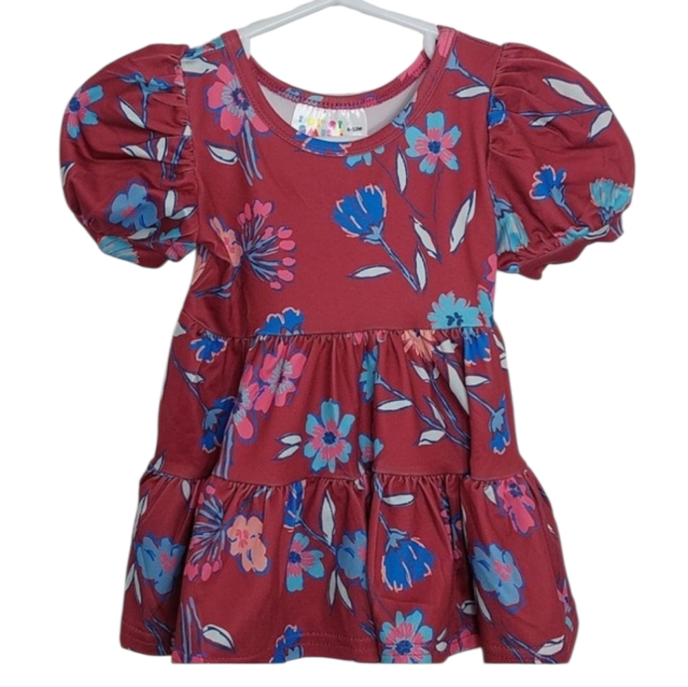 Dot Dot Smile Berry Bloom Tier Dress Baby Girls 6 - 12 Months Pink Blue Flowers